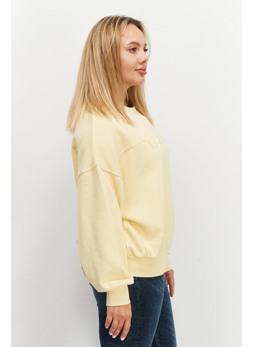 Women Round Neck Embroidered Sweatshirt, Yellow