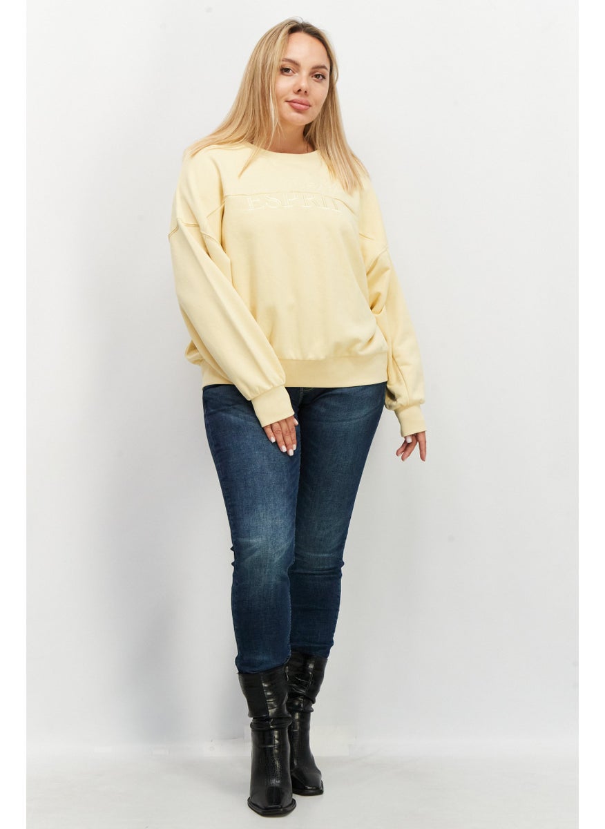 Women Round Neck Embroidered Sweatshirt, Yellow