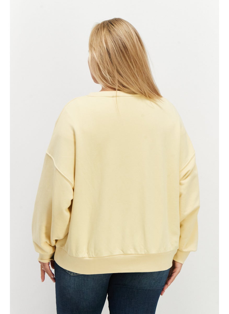 Women Round Neck Embroidered Sweatshirt, Yellow