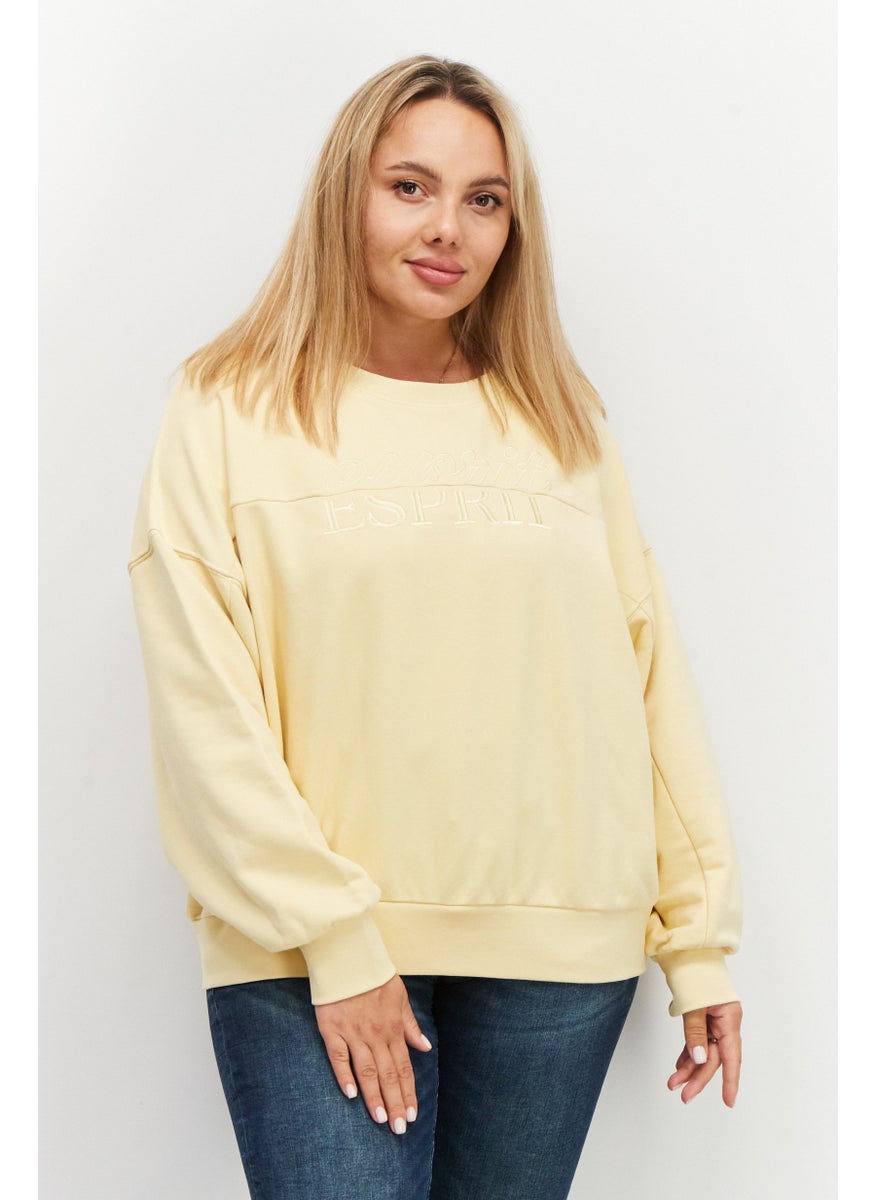 Women Round Neck Embroidered Sweatshirt, Yellow