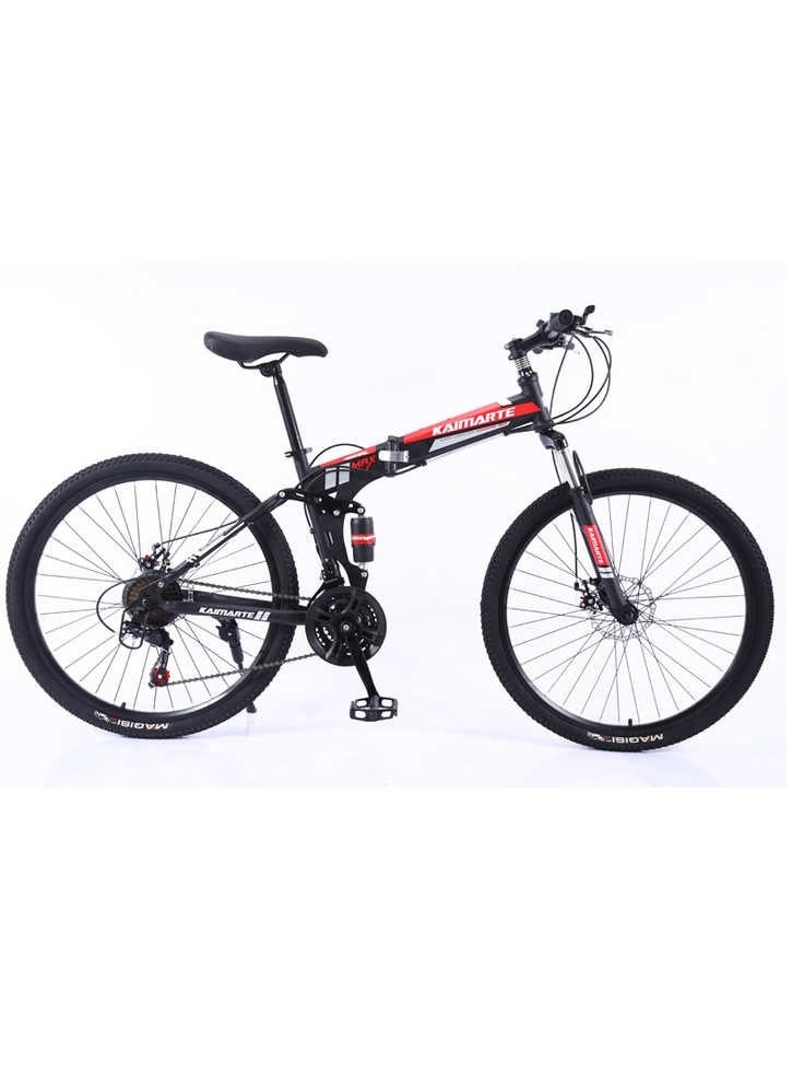 Shard Folding Bike 20 Inch, 21 Speed, Double Suspension, Spoke Wheel – Mountain Bike, red/black