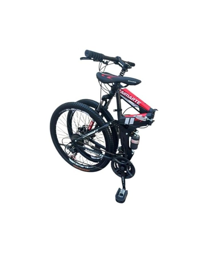 Shard Folding Bike 20 Inch, 21 Speed, Double Suspension, Spoke Wheel – Mountain Bike, red/black