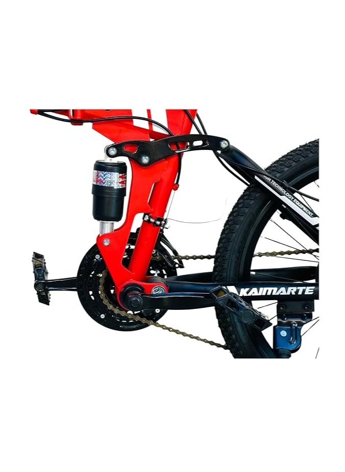 Shard Folding Bike 20 Inch, 21 Speed, Double Suspension, Spoke Wheel – Mountain Bike, red/black