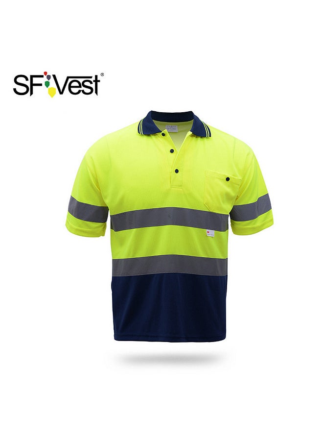 Safety Reflective Shirt High Visible Short Sleeve Pocket T-Shirt Silver Reflective Tapes Men's Moisture Wicking Safety Shirt Working Clothes