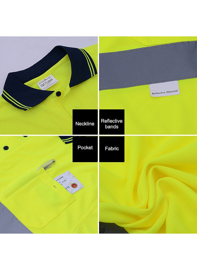 Safety Reflective Shirt High Visible Short Sleeve Pocket T-Shirt Silver Reflective Tapes Men's Moisture Wicking Safety Shirt Working Clothes