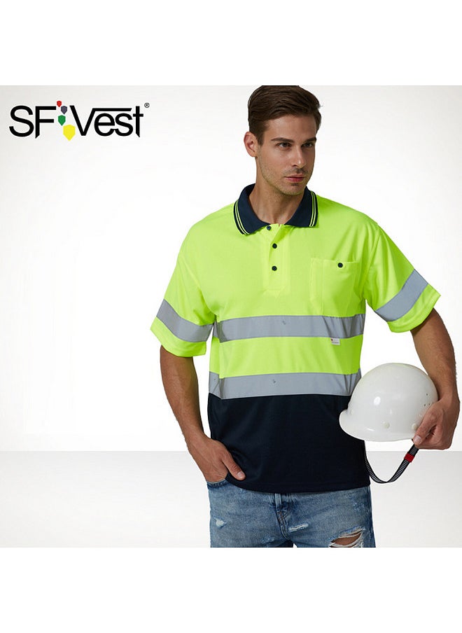 Safety Reflective Shirt High Visible Short Sleeve Pocket T-Shirt Silver Reflective Tapes Men's Moisture Wicking Safety Shirt Working Clothes