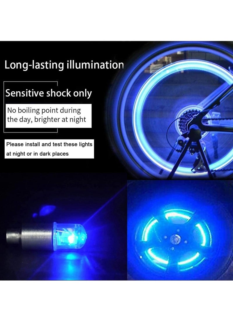 Bicycle Wheel Light, Blue LED Tire Valve Stem Neon Light Bulb Waterproof Tire Light Valve Light Spoke Flash for Cars, Motorcycles, Bicycles and Other Valve Cover Accessories (4 Pieces)