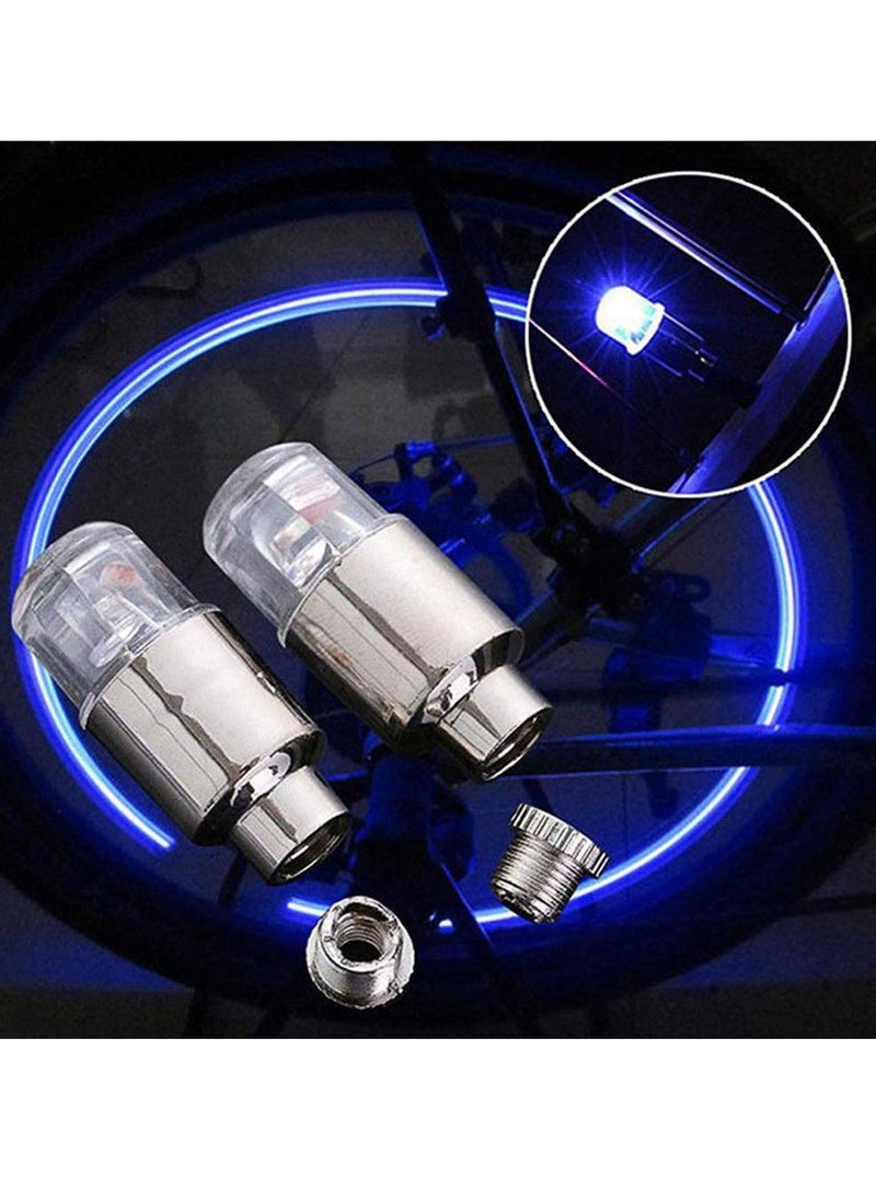 Bicycle Wheel Light, Blue LED Tire Valve Stem Neon Light Bulb Waterproof Tire Light Valve Light Spoke Flash for Cars, Motorcycles, Bicycles and Other Valve Cover Accessories (4 Pieces)