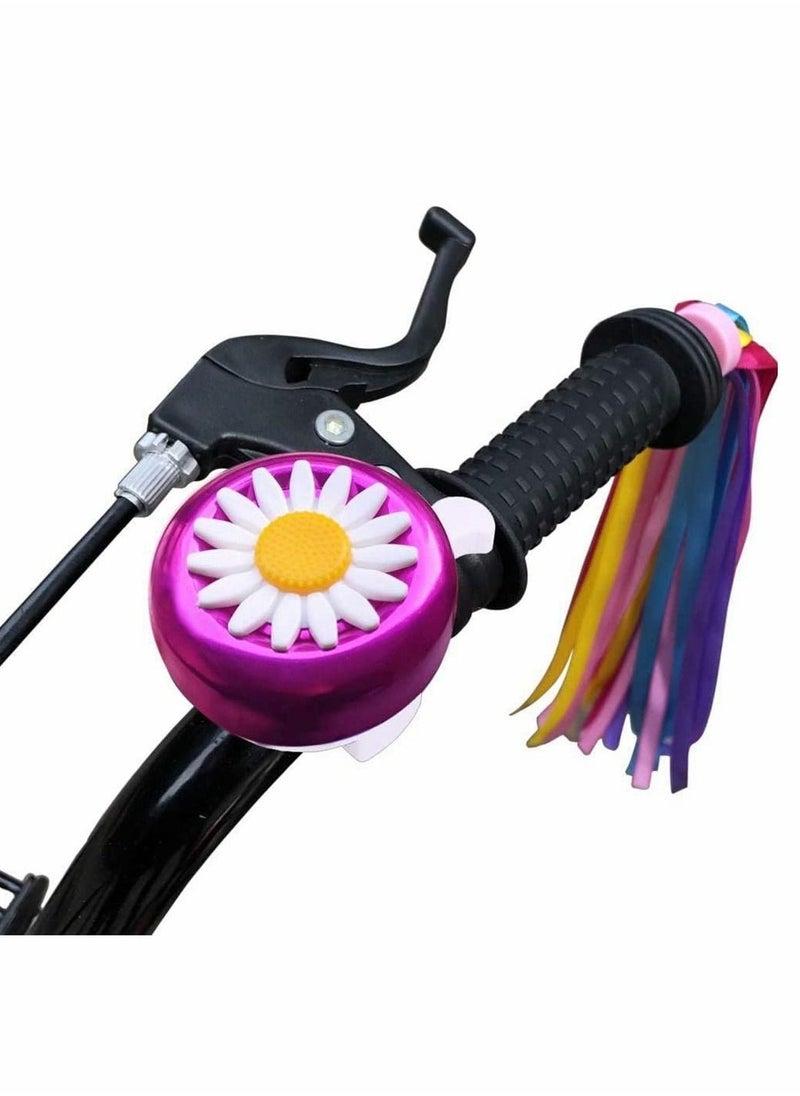 1 Pack Kids Bike Bell and 2 Packs Bike Streamers Children Bike Accessories Bicycle Handlebar Streamers and Bell for Boys Girls Kids Children Bicycle, Purple-White Bell Style