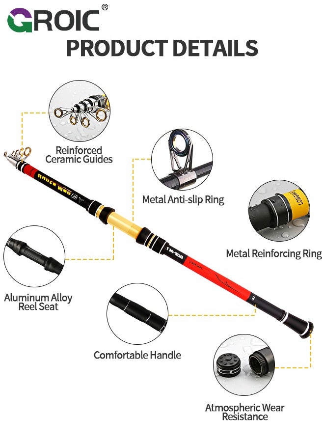 Telescopic Fishing Rod,Graphite Carbon Fiber Portable Spinning Telescopic Fishing Pole for Boat Saltwater and offshore angling,2.4m Long Cast Fishing Gear