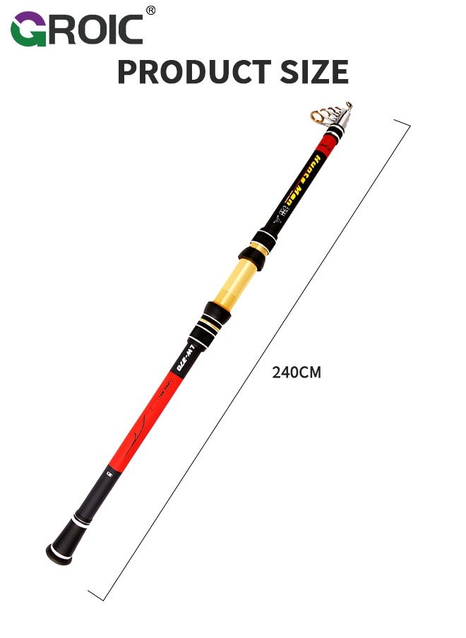 Telescopic Fishing Rod,Graphite Carbon Fiber Portable Spinning Telescopic Fishing Pole for Boat Saltwater and offshore angling,2.4m Long Cast Fishing Gear