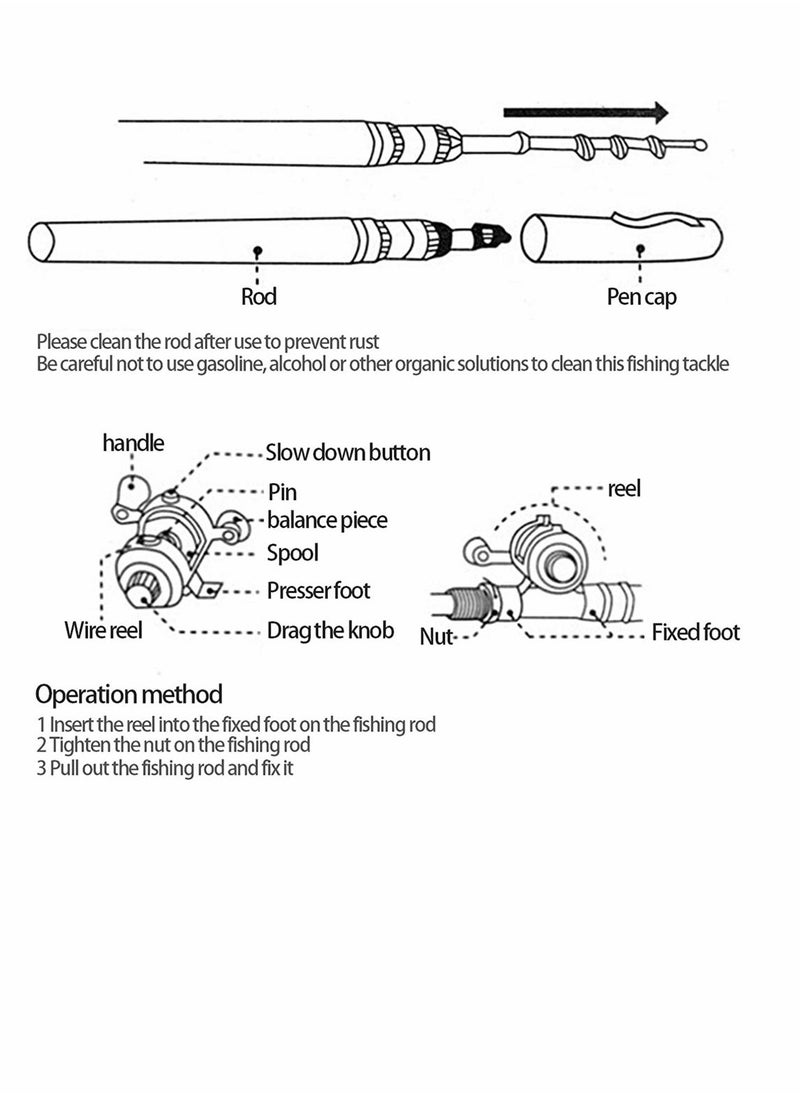 Fishing Rod, Portable Mini Telescopic Pen Fish Rod Aluminum Alloy Pocket Fishing Rod Pole and Reel Combo Pen Shape Folded Fishing Rod with Reel Wheel for Outdoor River Lake Fishing, Blue