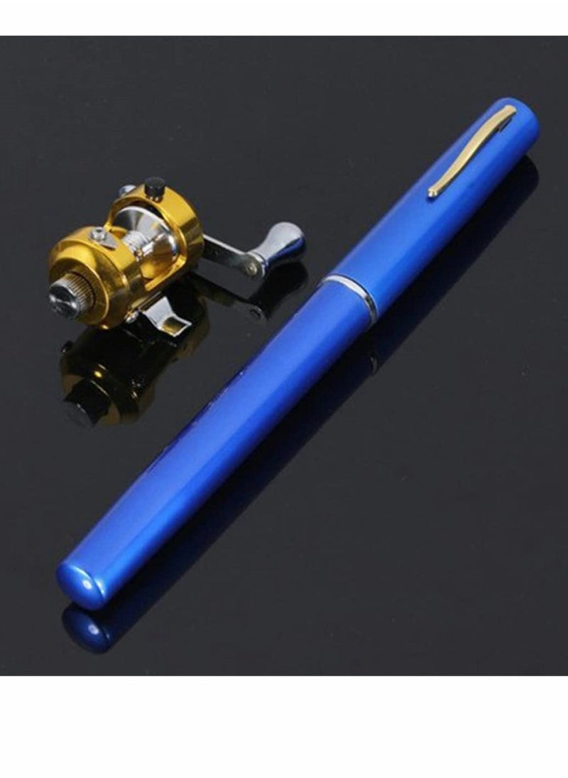 Fishing Rod, Portable Mini Telescopic Pen Fish Rod Aluminum Alloy Pocket Fishing Rod Pole and Reel Combo Pen Shape Folded Fishing Rod with Reel Wheel for Outdoor River Lake Fishing, Blue