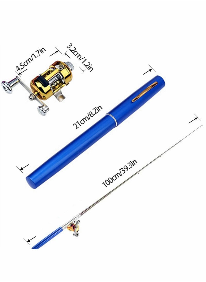 Fishing Rod, Portable Mini Telescopic Pen Fish Rod Aluminum Alloy Pocket Fishing Rod Pole and Reel Combo Pen Shape Folded Fishing Rod with Reel Wheel for Outdoor River Lake Fishing, Blue