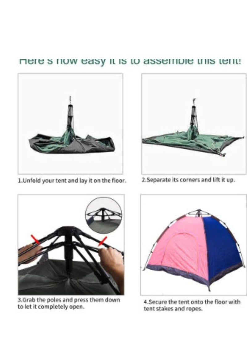 3 Person Camping Tent Automatic Instant Pop-Up Tent Lightweight Portable Tent Outdoor Camping Waterproof Camping Tent and 1 Doors with Carry Bag