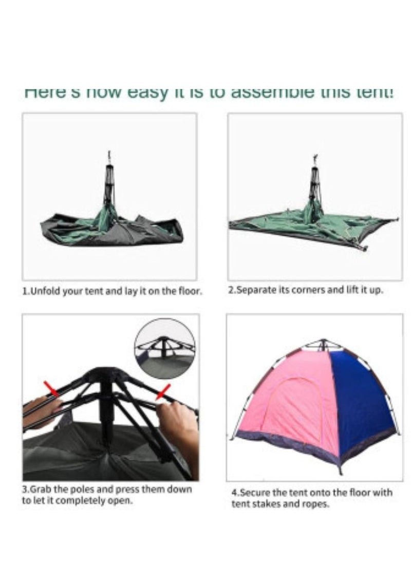 3 Person Camping Tent Automatic Instant Pop-Up Tent Lightweight Portable Tent Outdoor Camping Waterproof Camping Tent and 1 Doors with Carry Bag