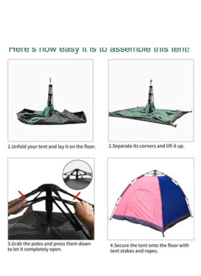 3 Person Camping Tent Automatic Instant Pop-Up Tent Lightweight Portable Tent Outdoor Camping Waterproof Camping Tent and 1 Doors with Carry Bag