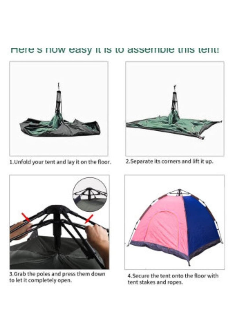 3 Person Camping Tent Automatic Instant Pop-Up Tent Lightweight Portable Tent Outdoor Camping Waterproof Camping Tent and 1 Doors with Carry Bag