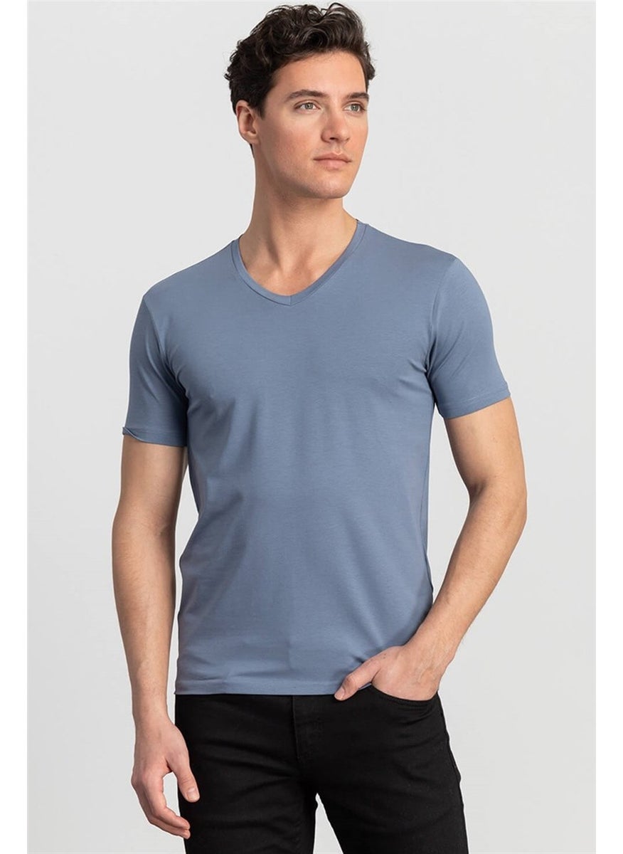 Slim Fit Slim Cut V Neck Plain Basic Short Sleeve T-Shirt