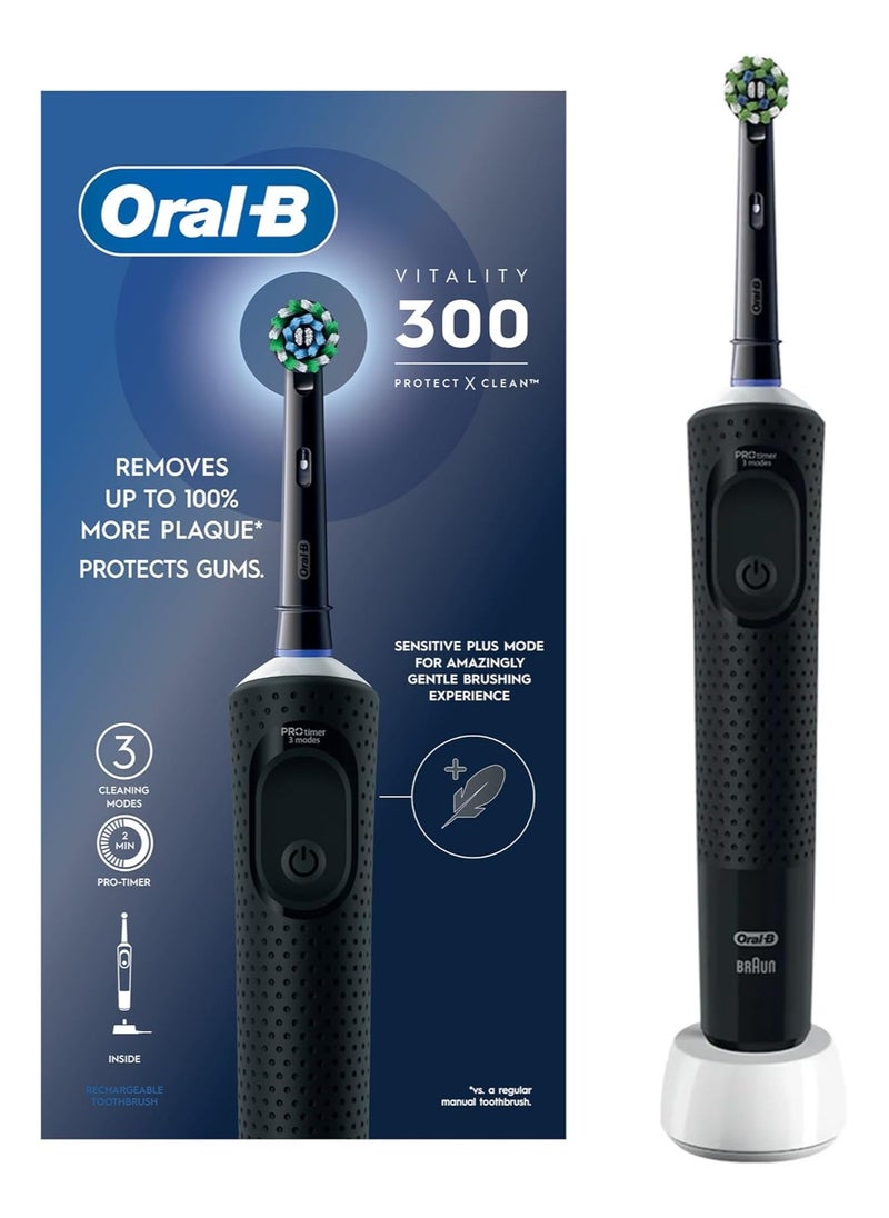 Vitality 300 Rechargeable Toothbrush with CrossAction Brush Head, 3 Cleaning Modes & 2 Minutes Built-in Timer D103.413.3 BLACK