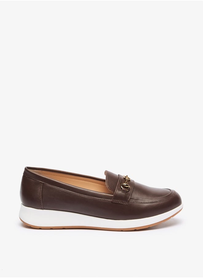 Solid Slip-On Loafers with Metal Accent