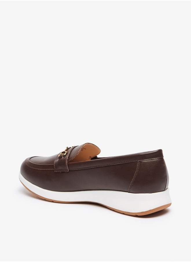 Solid Slip-On Loafers with Metal Accent