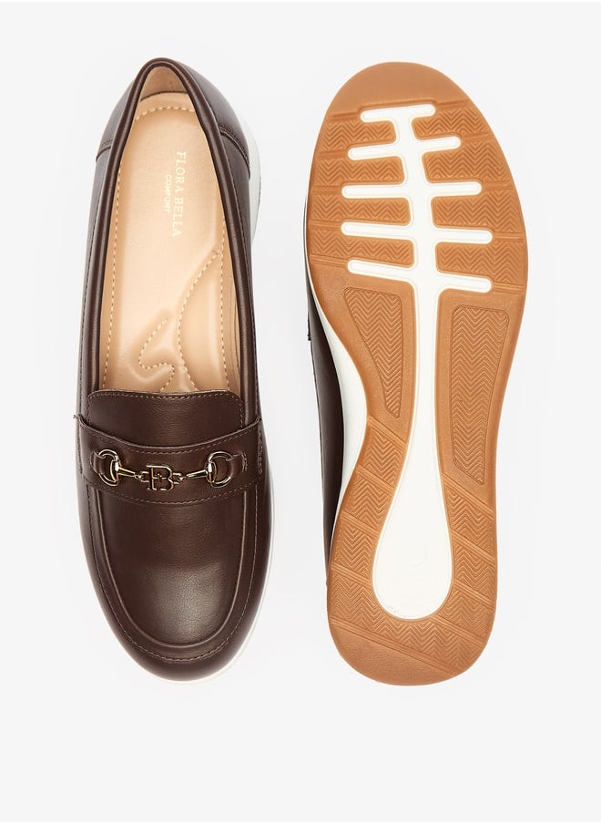 Solid Slip-On Loafers with Metal Accent