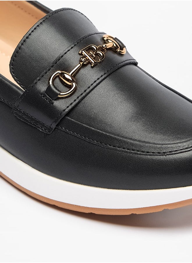 Solid Slip-On Loafers with Metal Accent