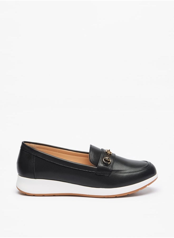 Solid Slip-On Loafers with Metal Accent