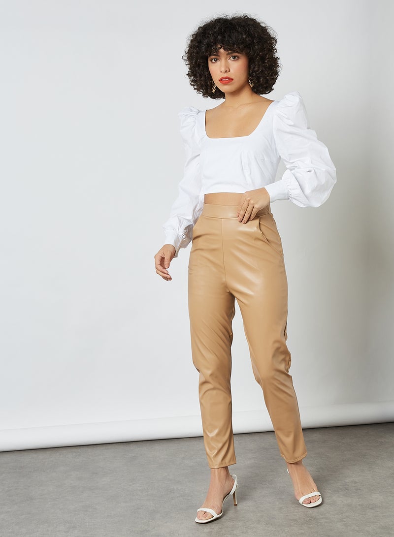 Puff Sleeve Crop Top White