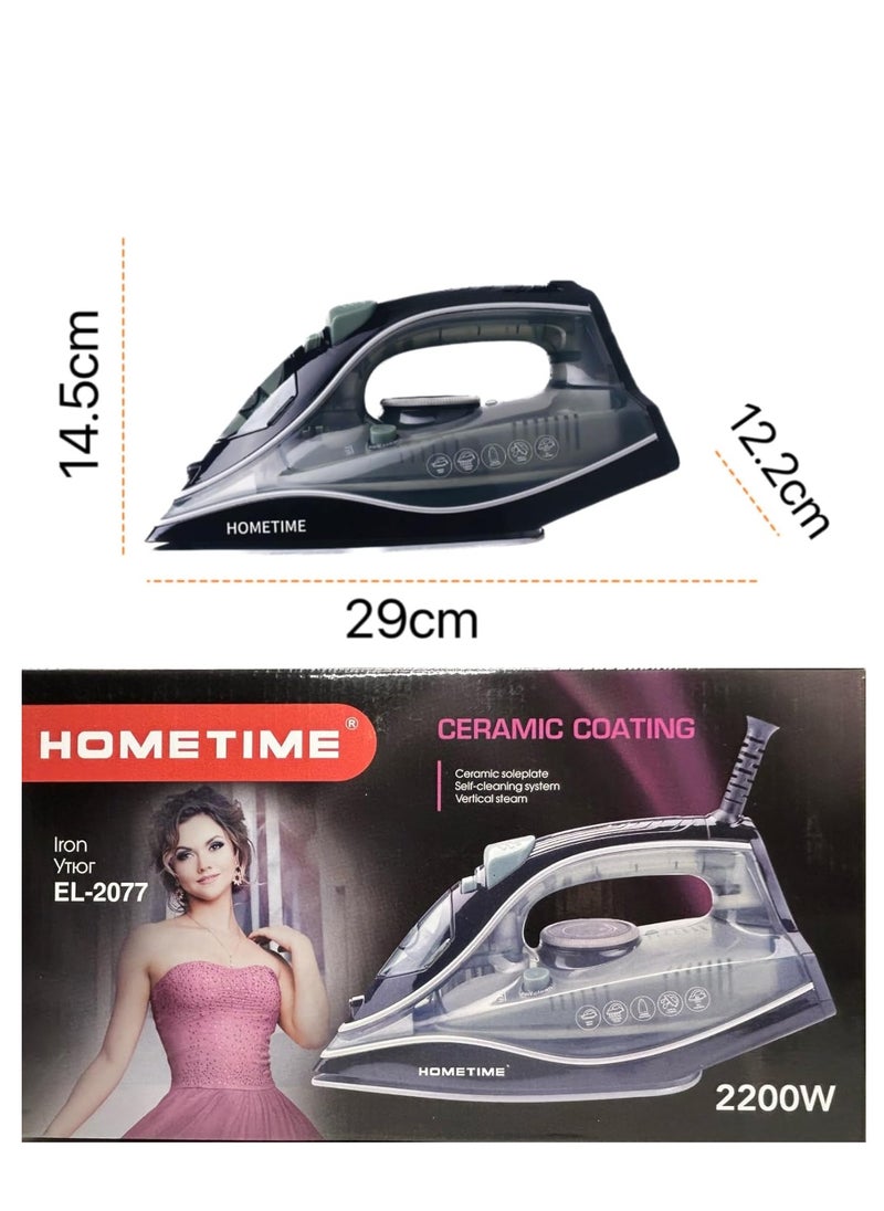 HOMETIME 2200W Steam Iron,Ceramic Coated Sole plate,1 Years Warranty.2077-G (Green)