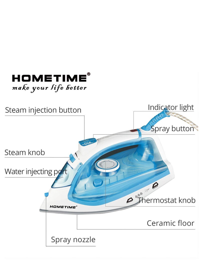 HOMETIME 2200W Steam Iron,Ceramic Coated Sole plate,1 Years Warranty.112BS-R (Rosy)