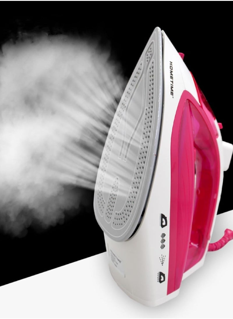 HOMETIME 2200W Steam Iron,Ceramic Coated Sole plate,1 Years Warranty.112BS-R (Rosy)