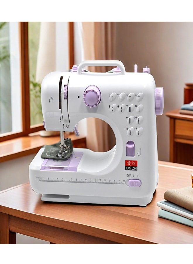 Electric Sewing Machine, 12-Needle Two-Way Household Portable Sewing Machine for Sewing Clothing, Overlocking, Buttonholes