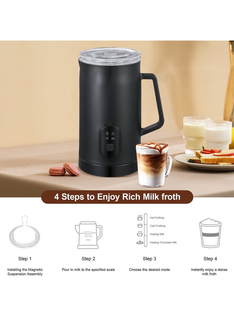 4-in-1 Electric Milk Frother and Steamer, Automatic Cold and Hot Foam Maker for Coffee Latte Cappuccino, Daily Milk Warmer, 580ML, Black