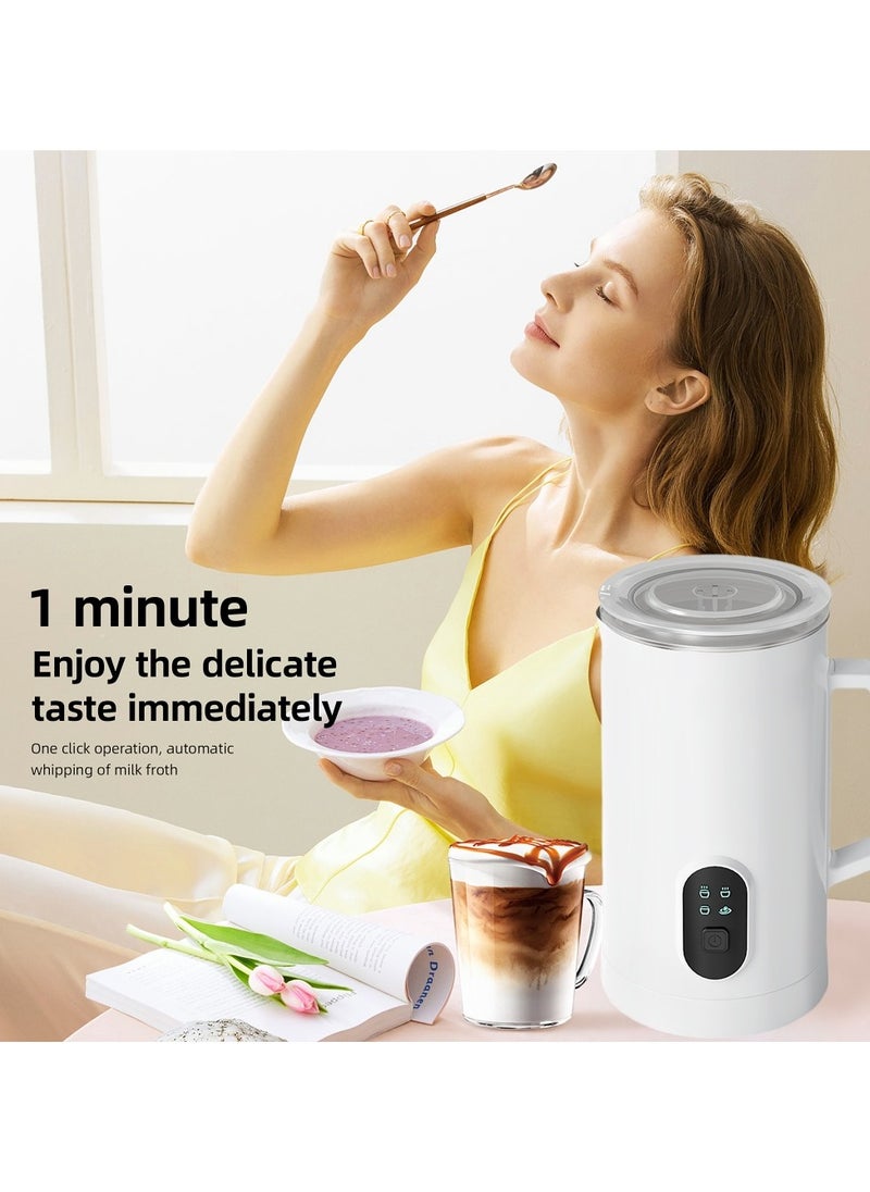 4-in-1 Electric Milk Frother and Steamer, Automatic Cold and Hot Foam Maker for Coffee Latte Cappuccino, Daily Milk Warmer, 580ML, White