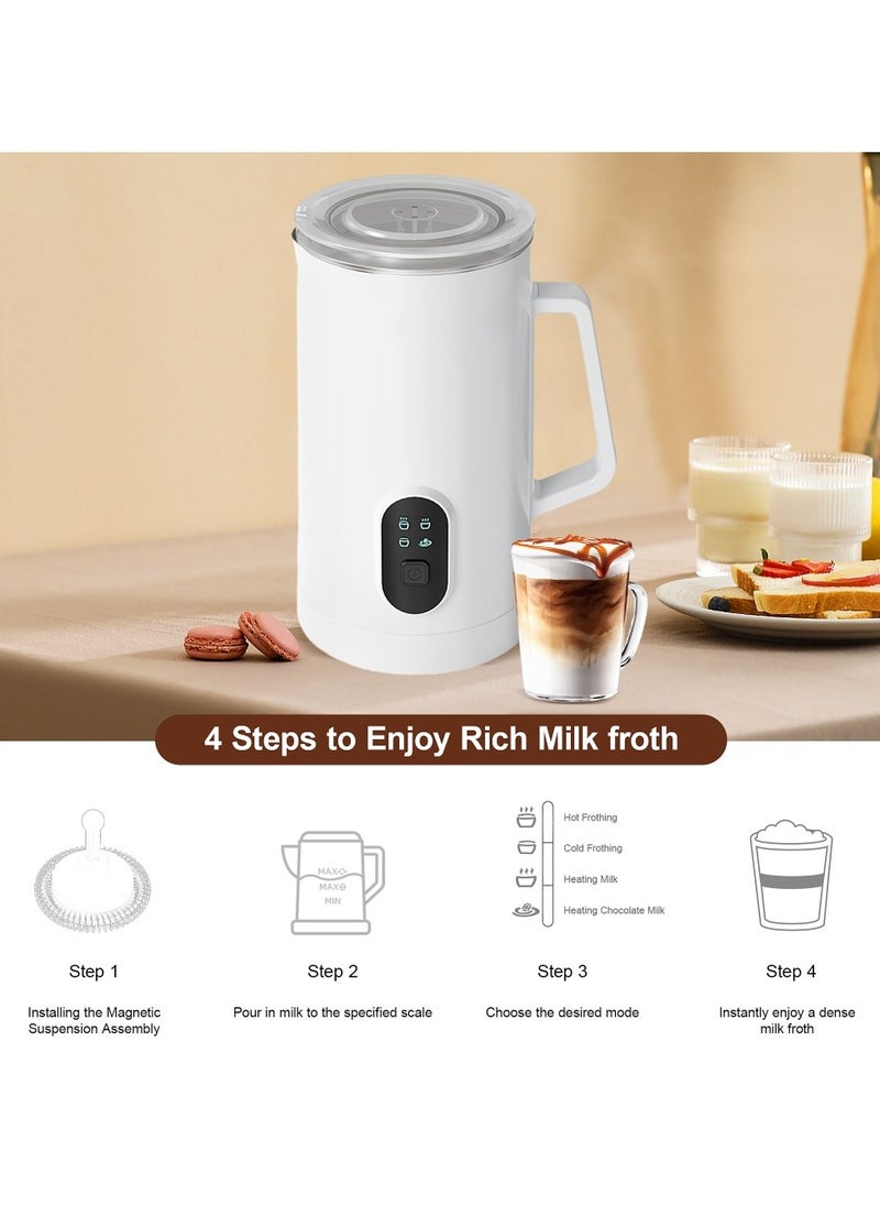 4-in-1 Electric Milk Frother and Steamer, Automatic Cold and Hot Foam Maker for Coffee Latte Cappuccino, Daily Milk Warmer, 580ML, White