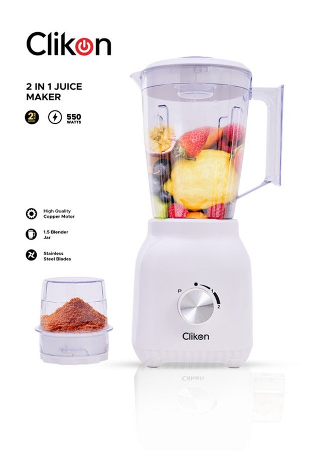 2-In-1 Juicer Blender Chopper Set With Wet And Dry Grinder Jar 1.5L 550 W CK2690 White