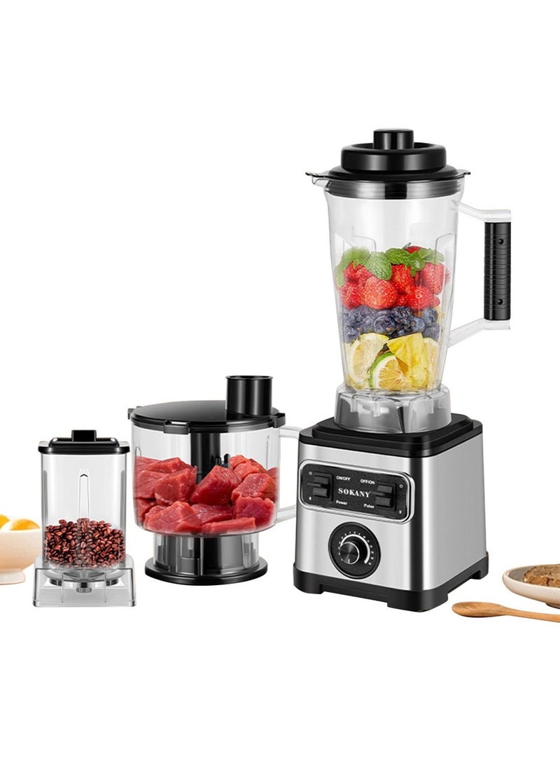 3-in-1 15 Speeds Electric Juicer & Coffee Grinder & Meat Blender Chopper Set, 0.8L+2L+3L, SK-3333 Black