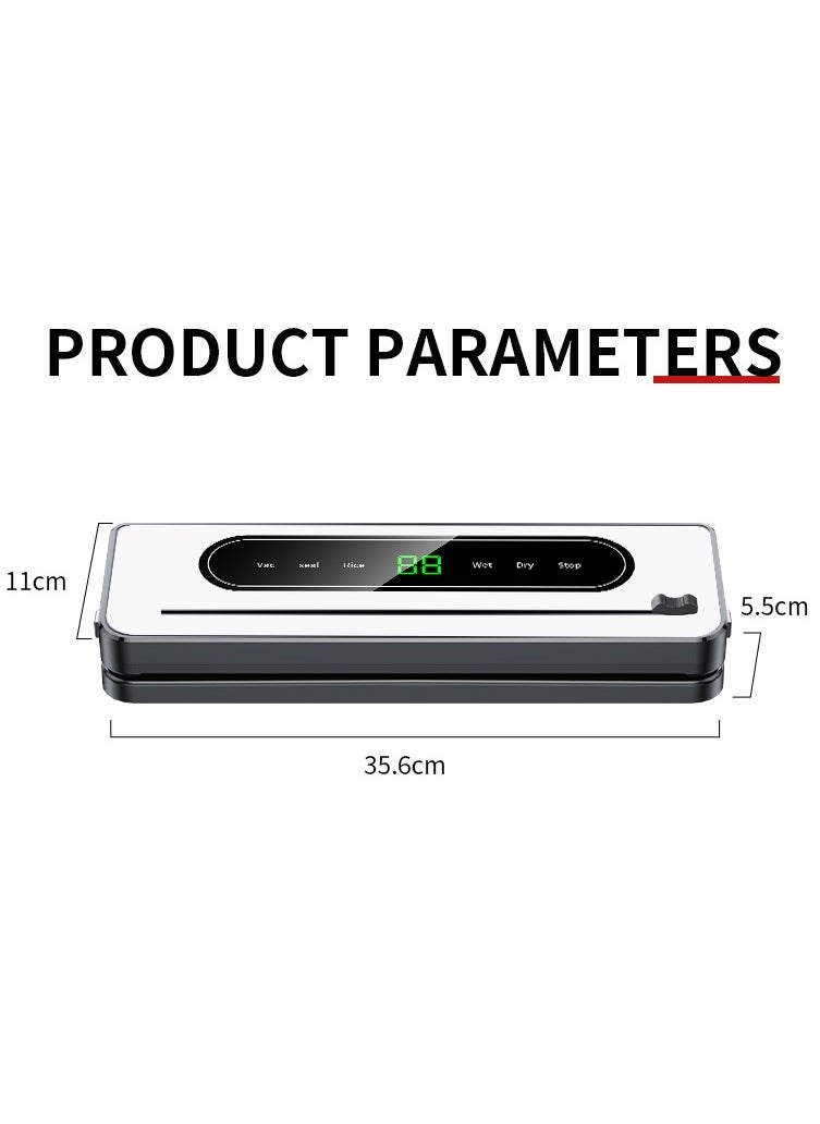 Vacuum Sealer,Full Automatic Vacuum Food Sealer for Food Saver,  Dry & Moist Sealing Modes with Air Sealing System,Built-in Cutter,LED Indicator Lights,10 Vacuum Seal Bags & Air Suction Hose for Bags, Jars and Containers Food Preservation Storage Saver