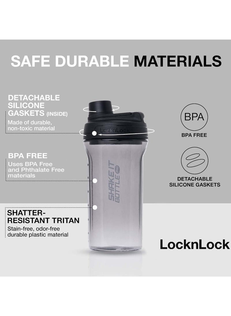 LocknLock Tritan Shake It Bottle Pro 850ml - Shatter-Resistant, Leak-Proof, and BPA-Free with Finger Loop - Black