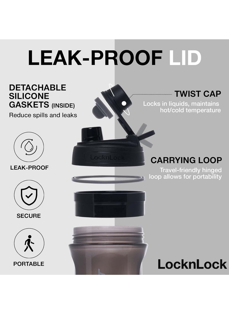 LocknLock Tritan Shake It Bottle Pro 850ml - Shatter-Resistant, Leak-Proof, and BPA-Free with Finger Loop - Black