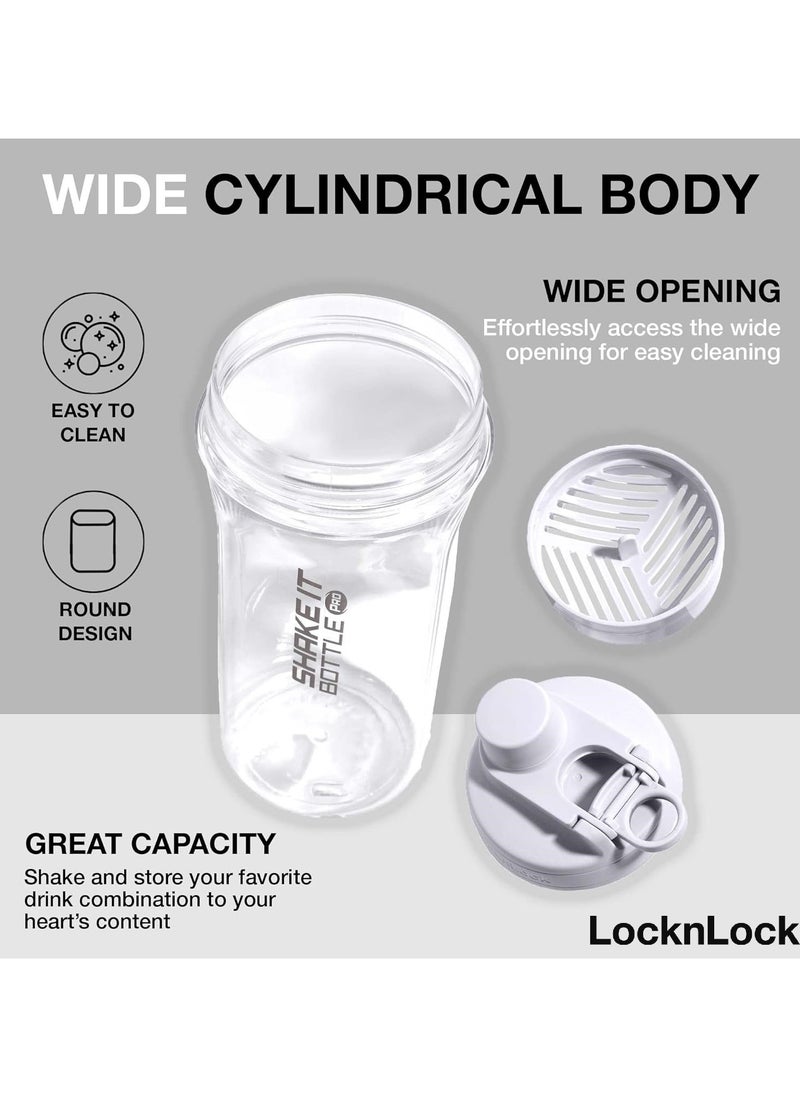 LocknLock Tritan Shake It Bottle Pro 850ml - Shatter-Resistant, Leak-Proof, and BPA-Free with Finger Loop - Light Grey