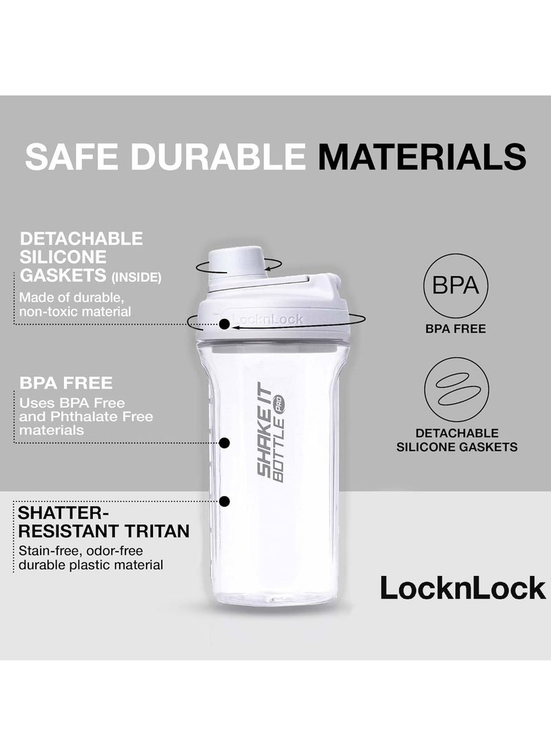 LocknLock Tritan Shake It Bottle Pro 850ml - Shatter-Resistant, Leak-Proof, and BPA-Free with Finger Loop - Light Grey