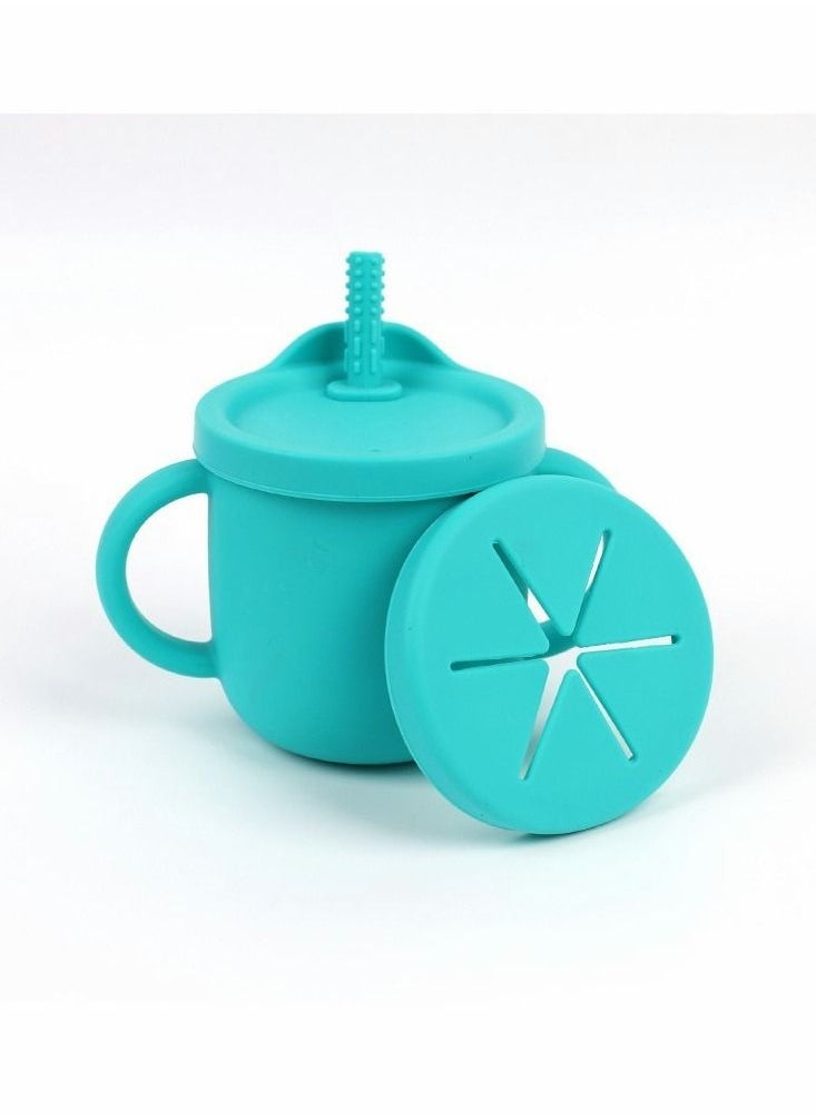 Silicone Sippy Cups for Baby, Toddlers Sippy Cup & Snack Container 2-in-1(Turquoise Green)