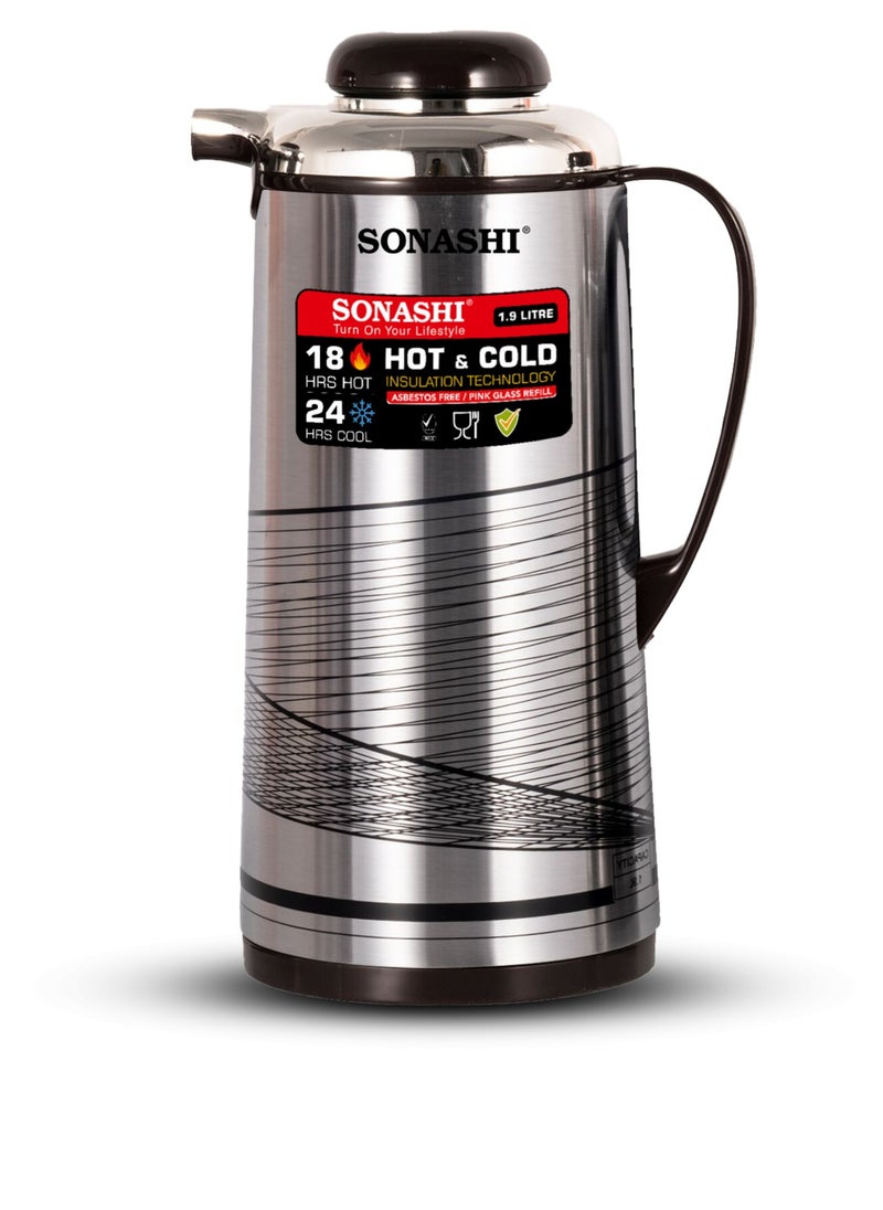 1.9L Vacuum Flask for Hot & Cold Beverages | Portable Thermos for Keeping Hot/Cold 18 & 24 Hours Retention | Easy to Clean | Ideal for Outings | Thermos/Vacuum Flask SVF-1900