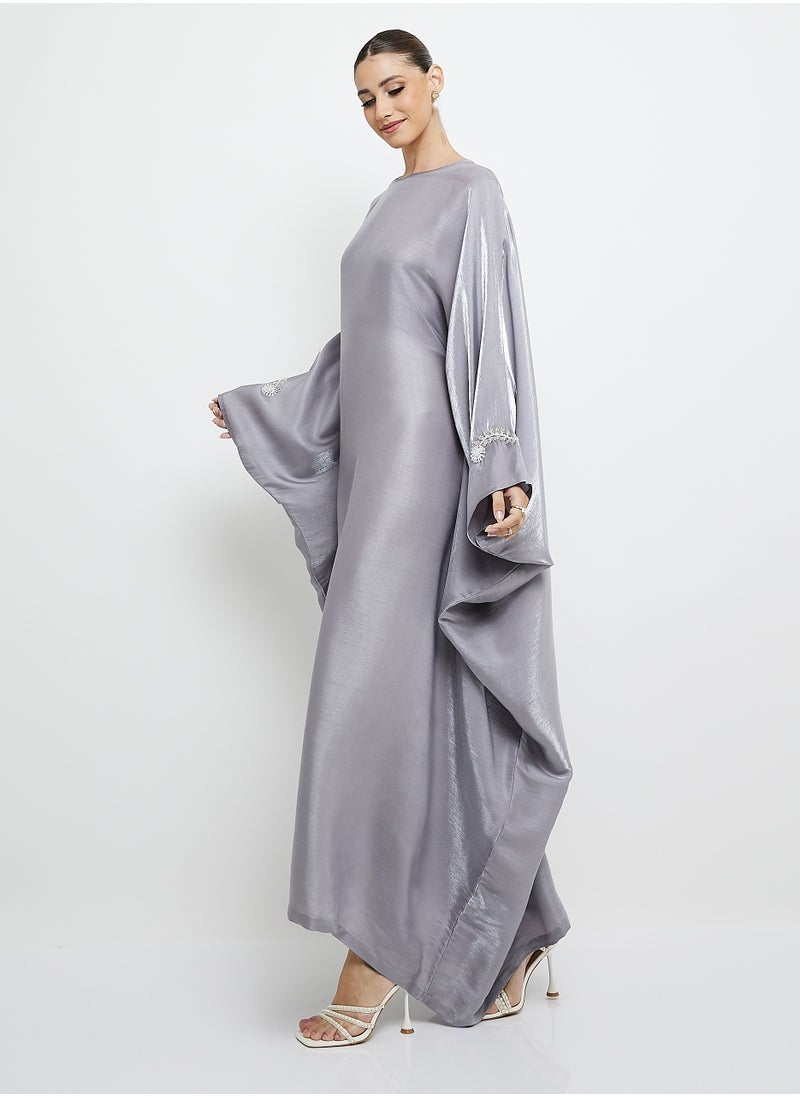 Embroidery Crew Neck kaftan Abaya