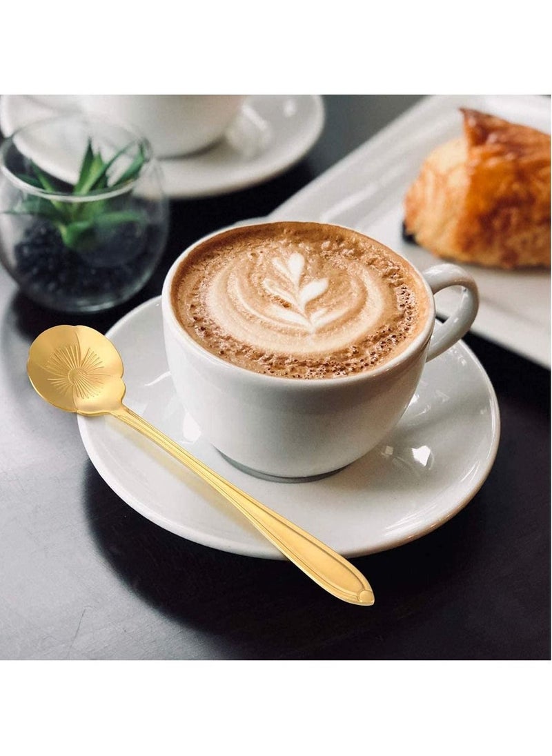 Stainless Steel Gold Leaf Coffee Spoon 16 Pcs Creative Tableware Dessert Spoons, Stirring, Mixing, Sugar, Stir, Ice Cream, Cake, Teaspoon Set (Gold-16Spoon)