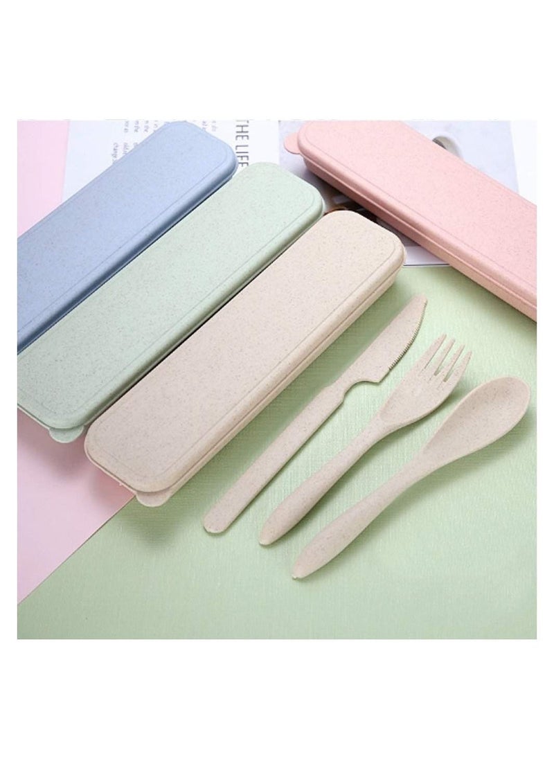 Cutlery with Case Travel Utensil Set, 4 Sets Wheat Straw Reusable Portable Spoon Knife Forks Tableware, Eco Friendly Non-toxin BPA Free Portable Cutlery for Travel Picnic Camping or Daily Use