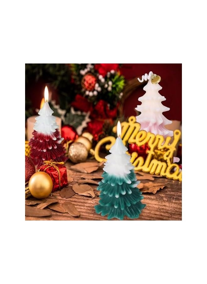 3pcs Christmas Tree Shape Candle with Bell, Christmas Themed Candle Christmas Scented Candle for Relaxation Holiday New Year Gift Decoration (Green/Red/Pink)